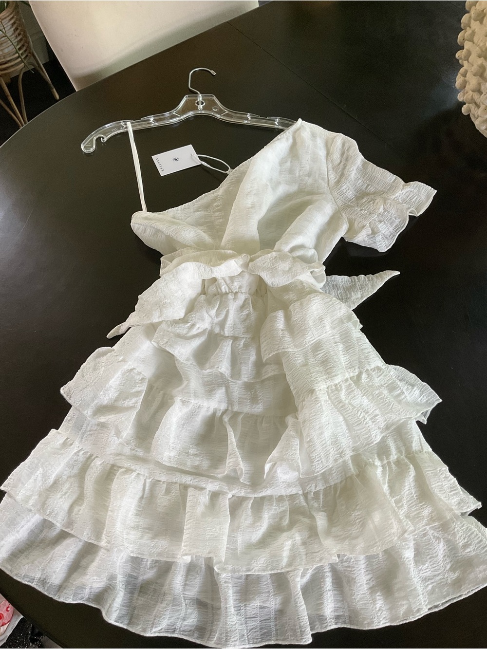 Stellah One-Shoulder Ruffle Tiered Dress with Self-Tie Waist